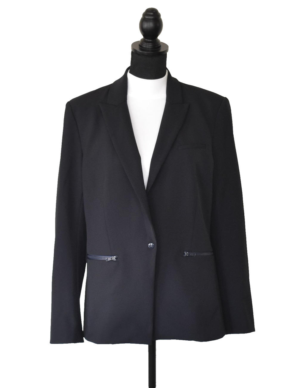 B5 Auth VERONICA BEARD Black Scuba Dickey Zip Pockets Single Button Blazer Sz 14